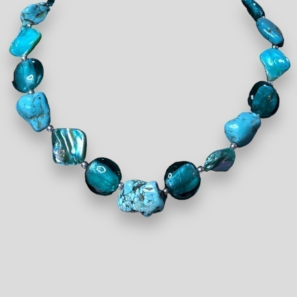 Chunky Blue Turquoise And Shell Statement Necklace - image 2